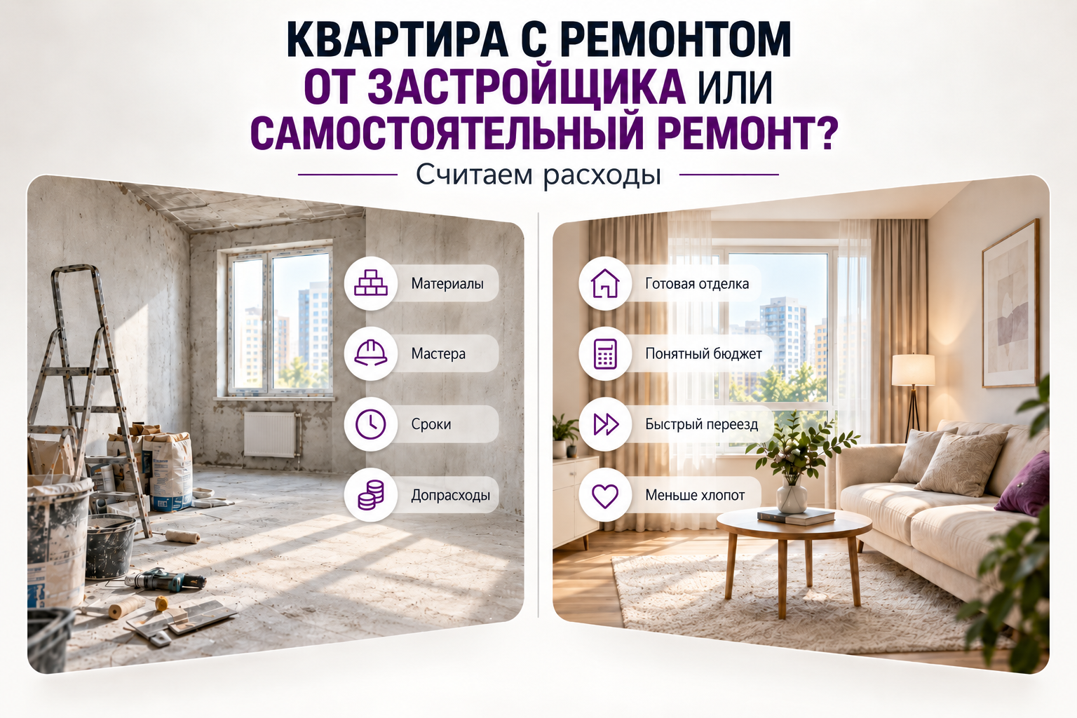 Квартира с ремонтом от застройщика или ремонт самостоятельно: считаем расходы